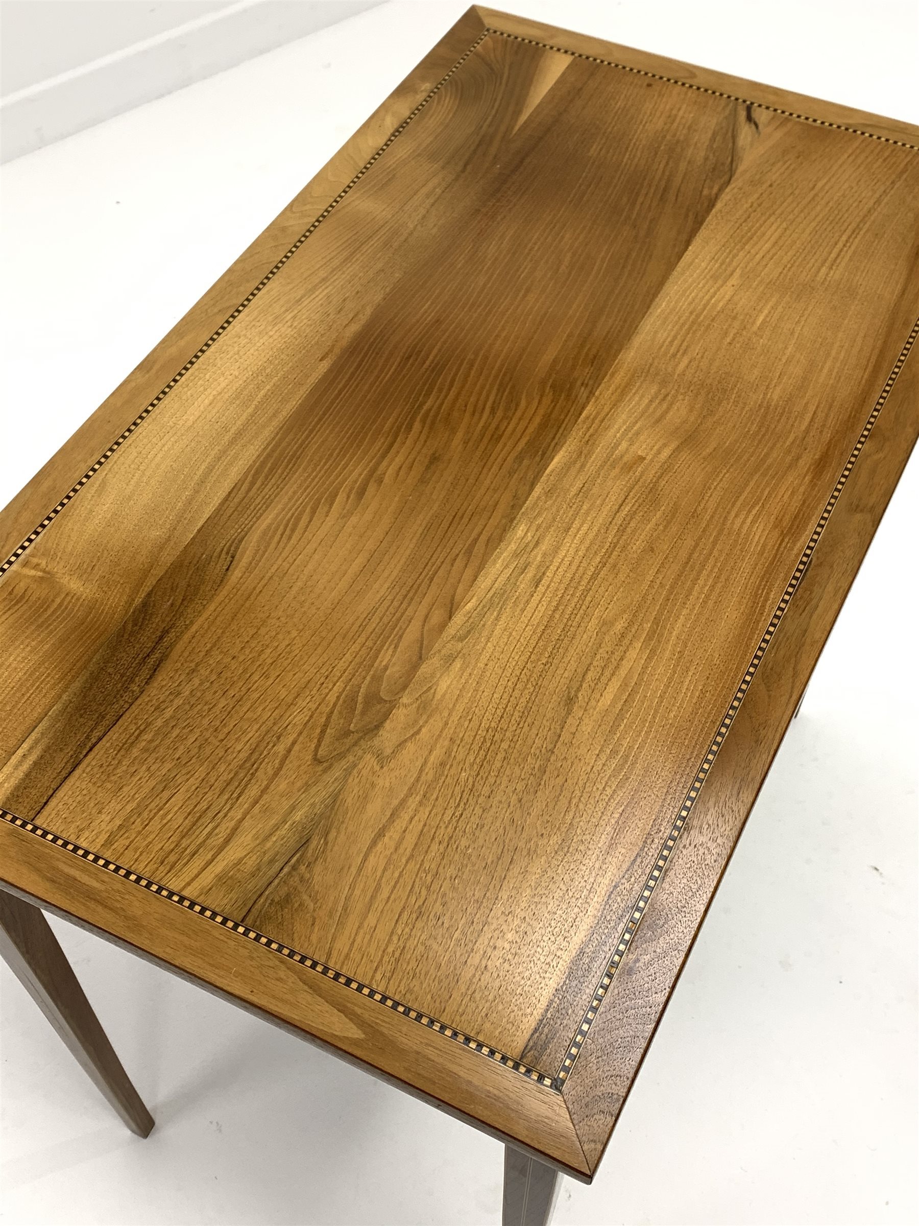 20th century walnut side table, rectangular top inlaid with checkered stringing, square tapering sup - Image 2 of 2