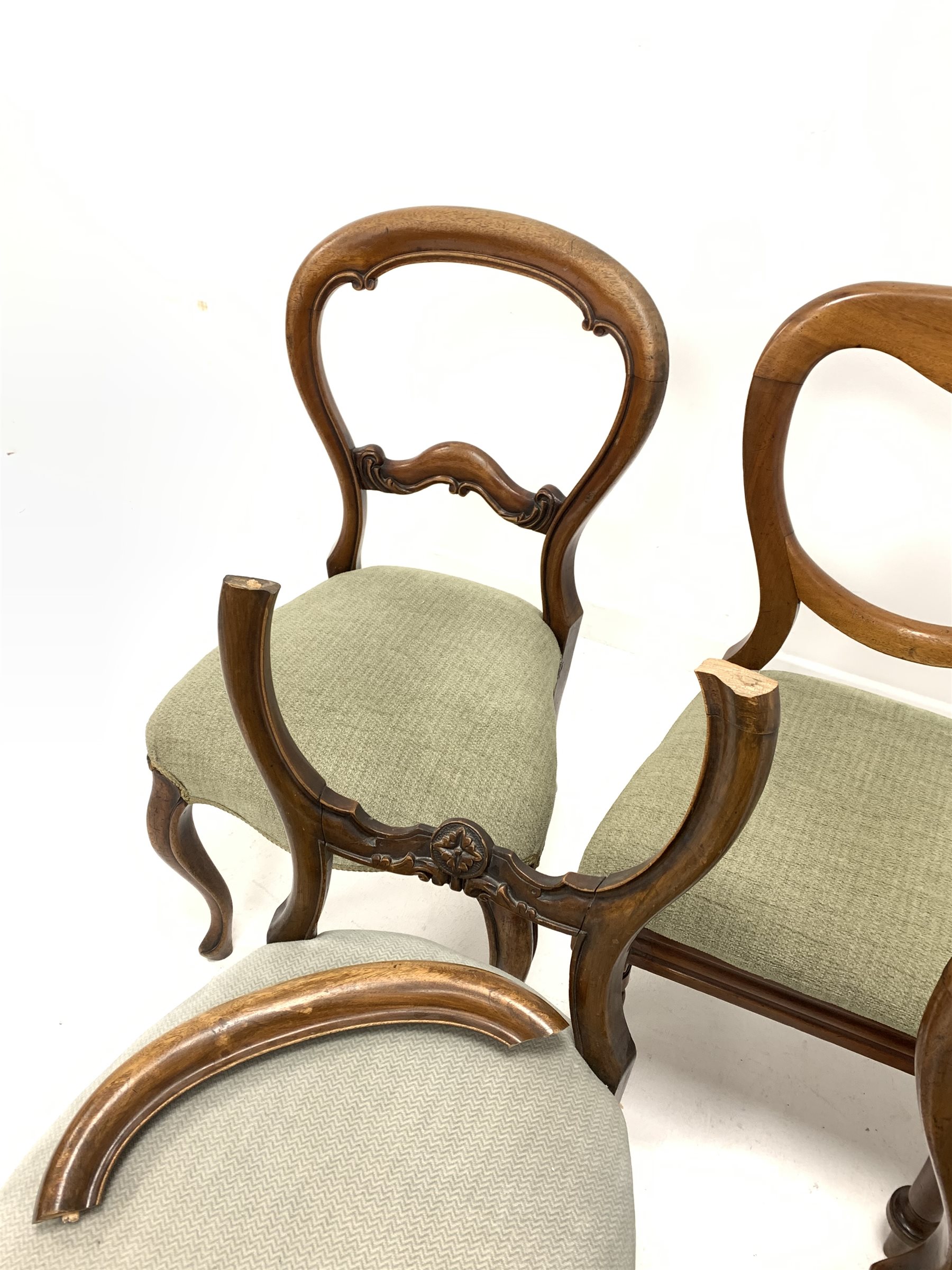 Pair of Victorian mahogany balloon back dining chairs, acanthus carved rail over upholstered seat, r - Image 2 of 2
