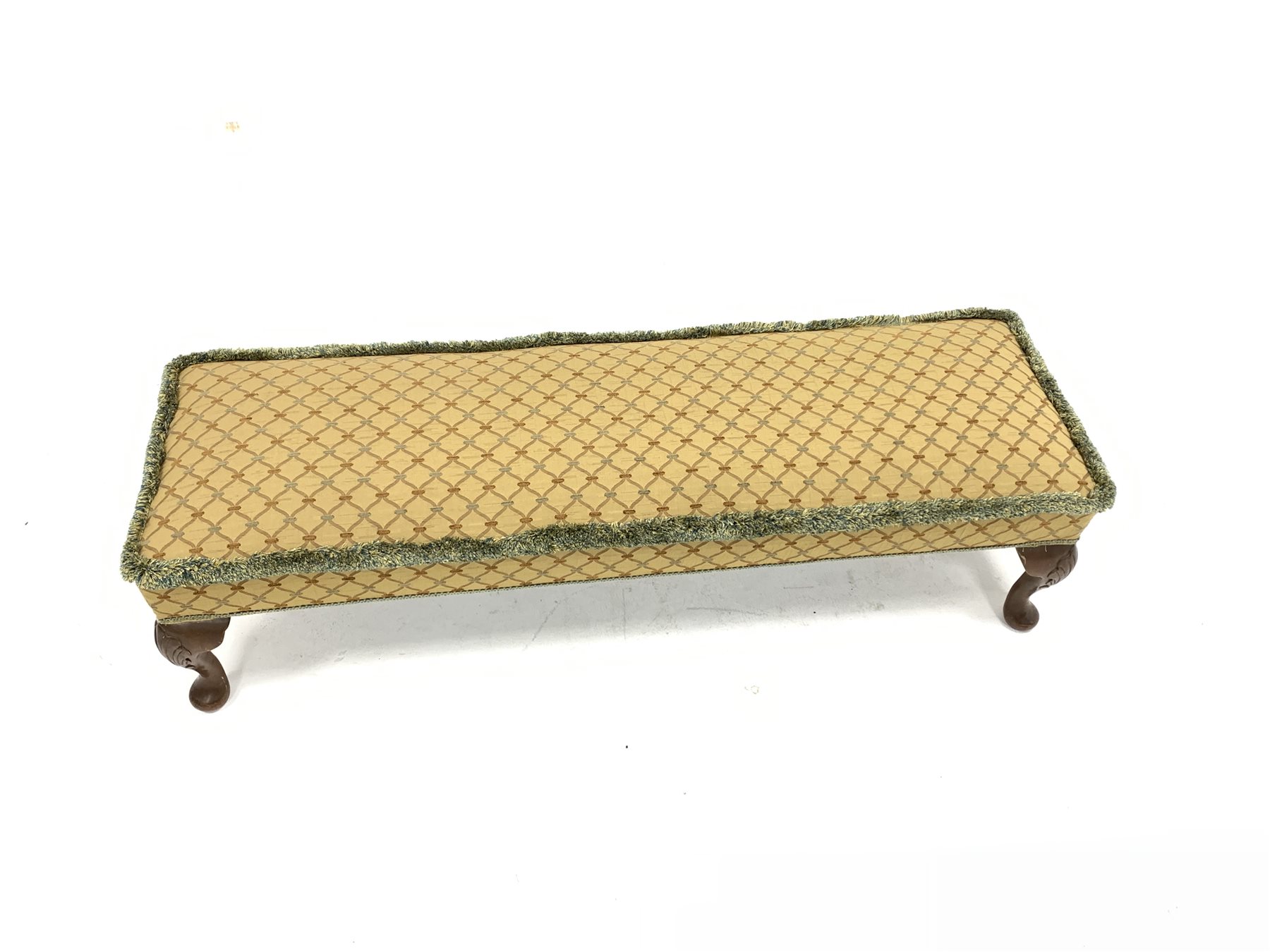 Early 20th century footstool, upholstered top over four walnut shell carved cabriole supports - Image 2 of 2