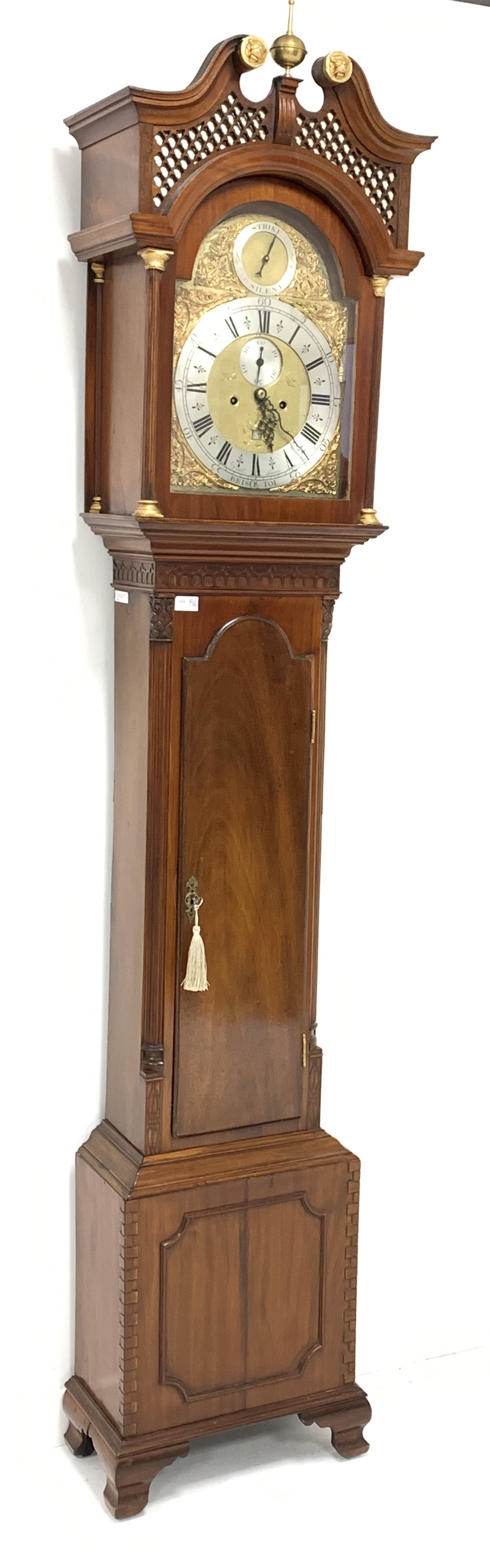 Early 19th century and later long case clock, the 20th century Chippendale style case with brass bal - Image 2 of 5
