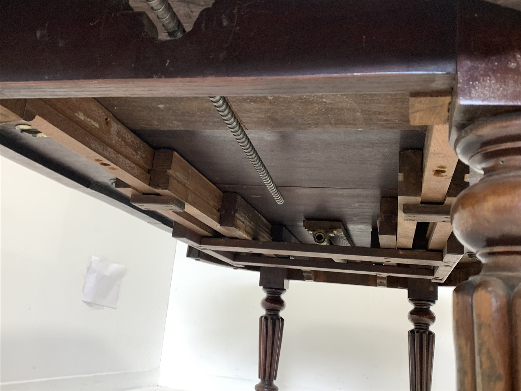 Late Victorian mahogany extending dining table, with 'D' shaped moulded ends and three additional le - Image 5 of 6