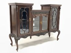 Early 20th century Georgian style mahogany display cabinet, having an incised frieze decorated with