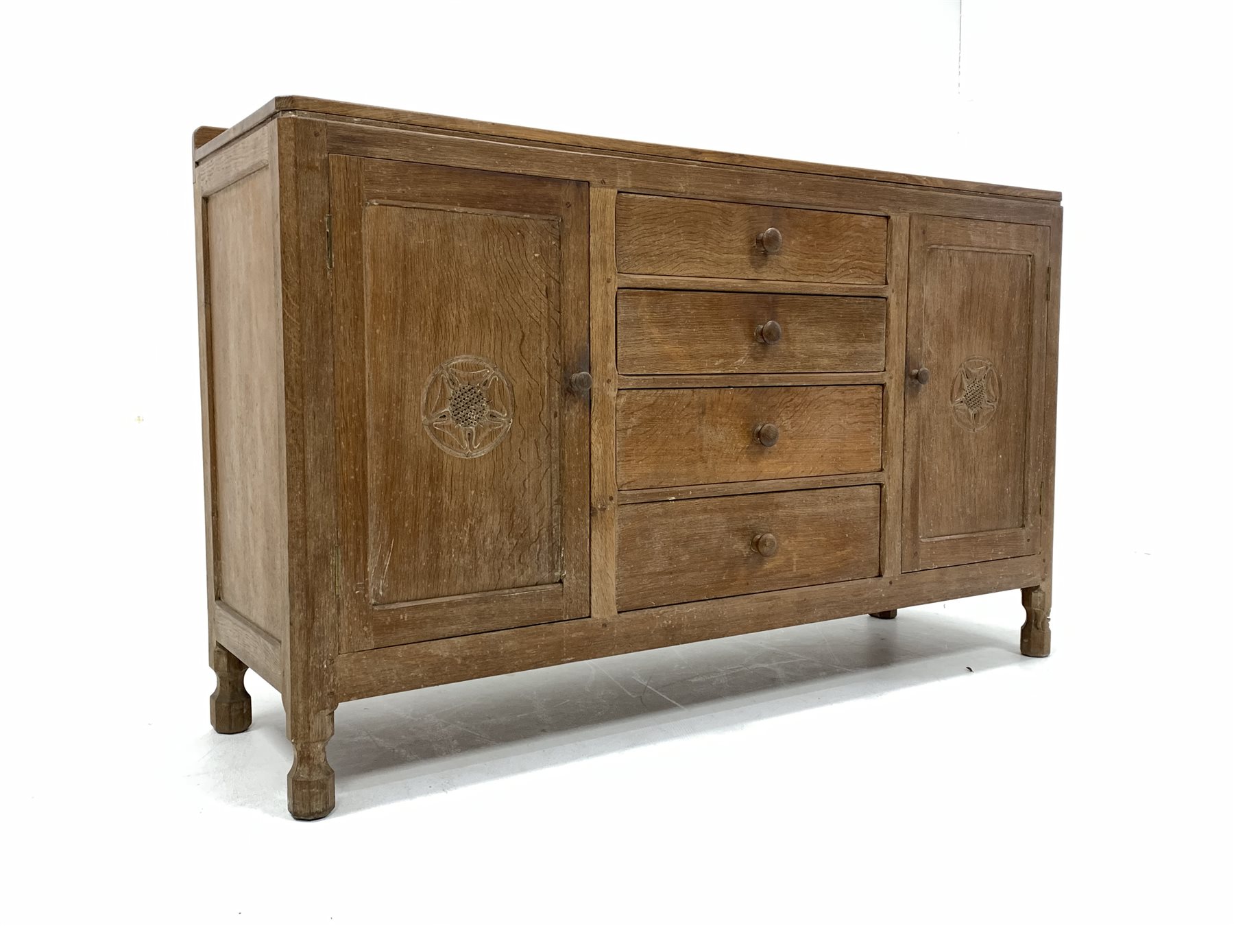 Wilf 'Squirrelman' Hutchinson of Husthwaite - Yorkshire oak sideboard, raised on over rectangular to - Image 2 of 5