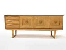 Mid to late 20th century teak Stateroom for Stonehill sideboard, fitted with three drawers, and doub