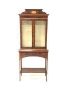 Georgian design mahogany display cabinet, raised back with fan inlay over two bevelled glazed doors