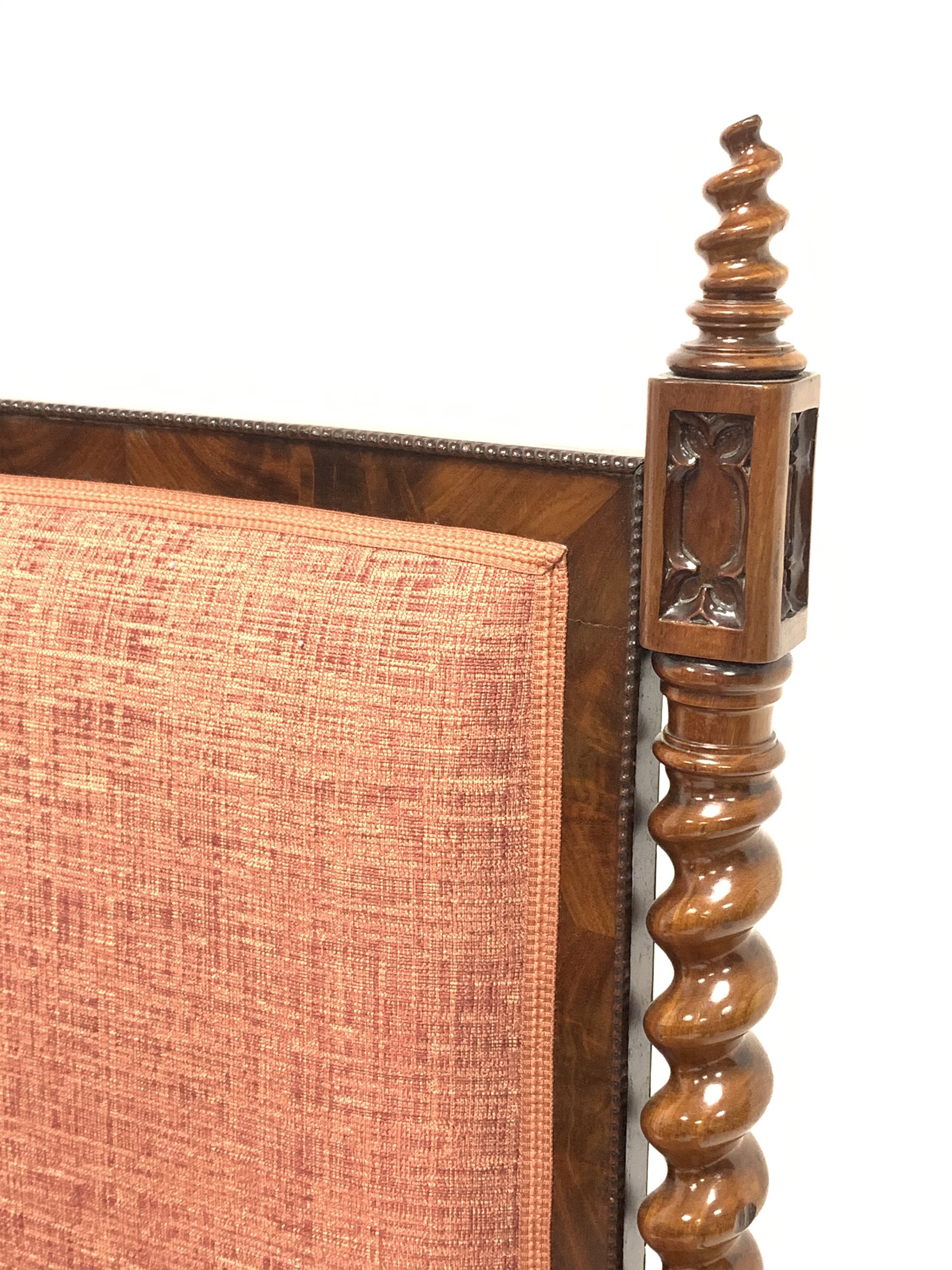 19th century Puginesque mahogany throne chair, the upholstered back surrounded by figured mahogany b - Image 3 of 12