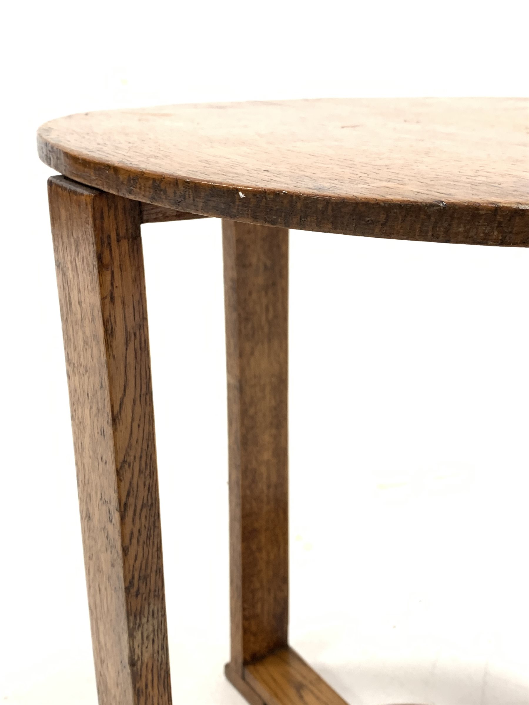 Art Deco oak lamp table, circular top raised on four supports united by under tier - Image 2 of 2