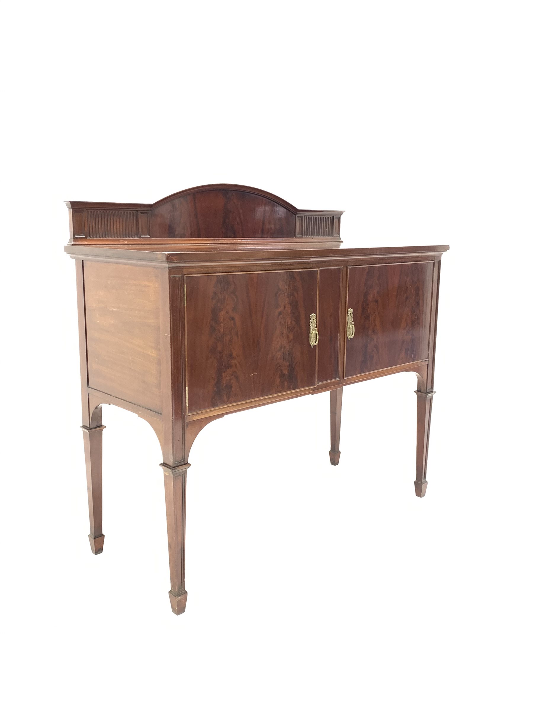 Georgian design mahogany sideboard, raised arched back with fluted decoration over two cupboards, ra - Image 2 of 4
