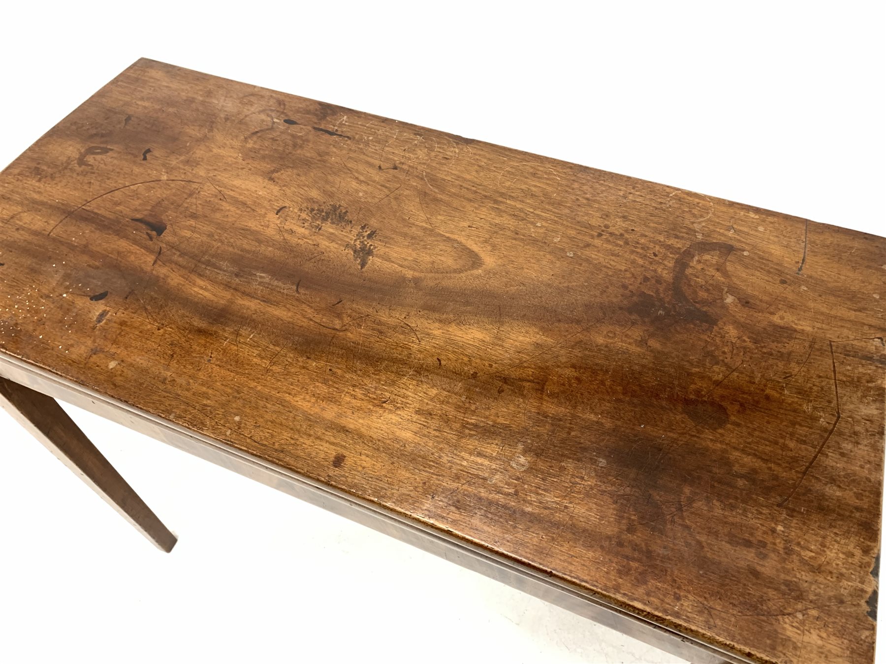 George III mahogany fold over tea table, with boxwood string inlay, raised on square tapered support - Image 2 of 4