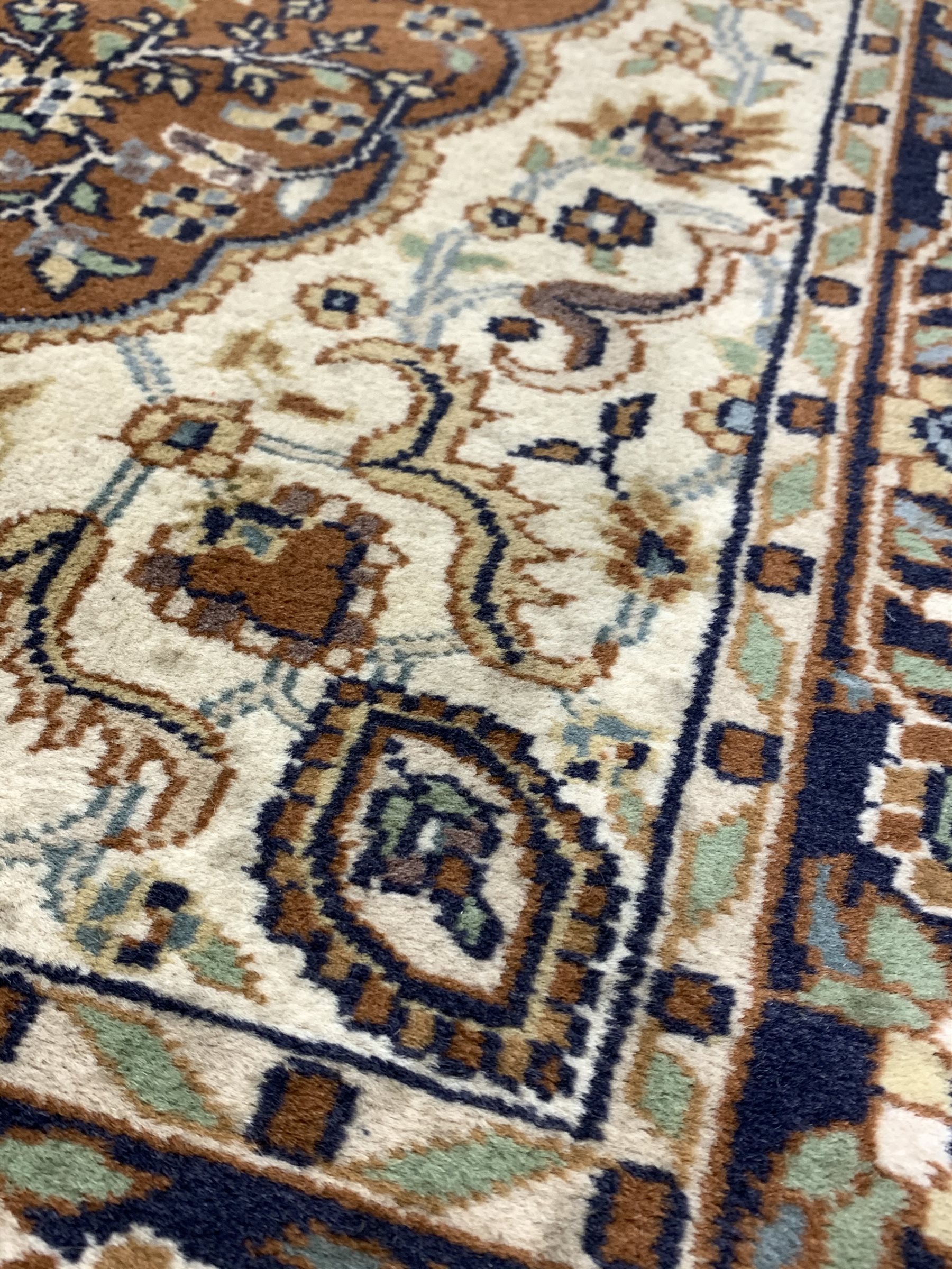 Persian design rug of blues, browns, and greens - Image 2 of 3