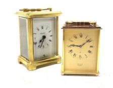 Brass carriage clock timepiece, white enamel dial with Roman chapter ring inscribed 'Bayard' eight d