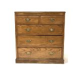 Early 20th century chest fitted with two short and three long graduated drawers, raised on a skirted