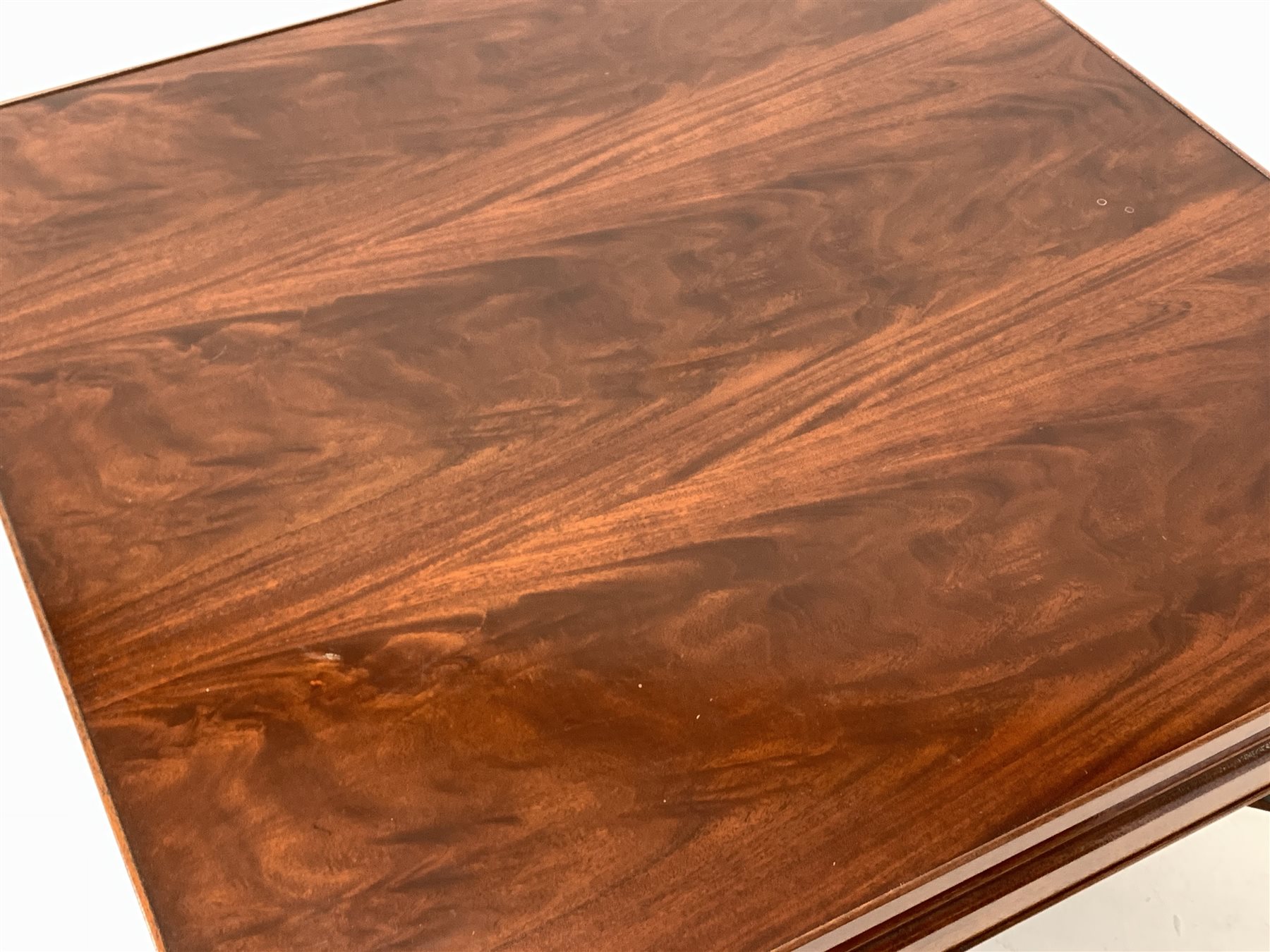 20th century mahogany coffee table, square top with canted corners raised on chamfered supports unit - Image 3 of 3