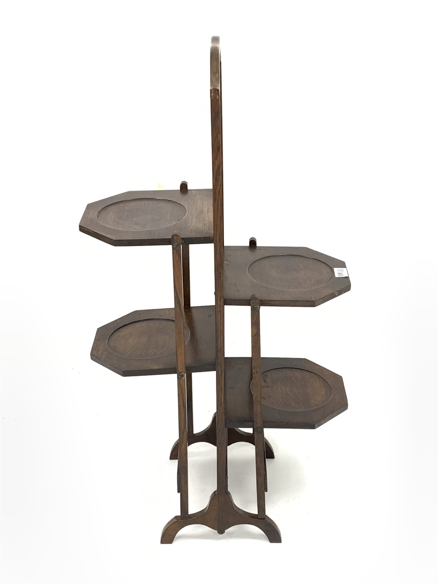 Early 20th century oak folding cake stand with four staggered tiers, (H88cm) and a small early 20th - Image 2 of 2