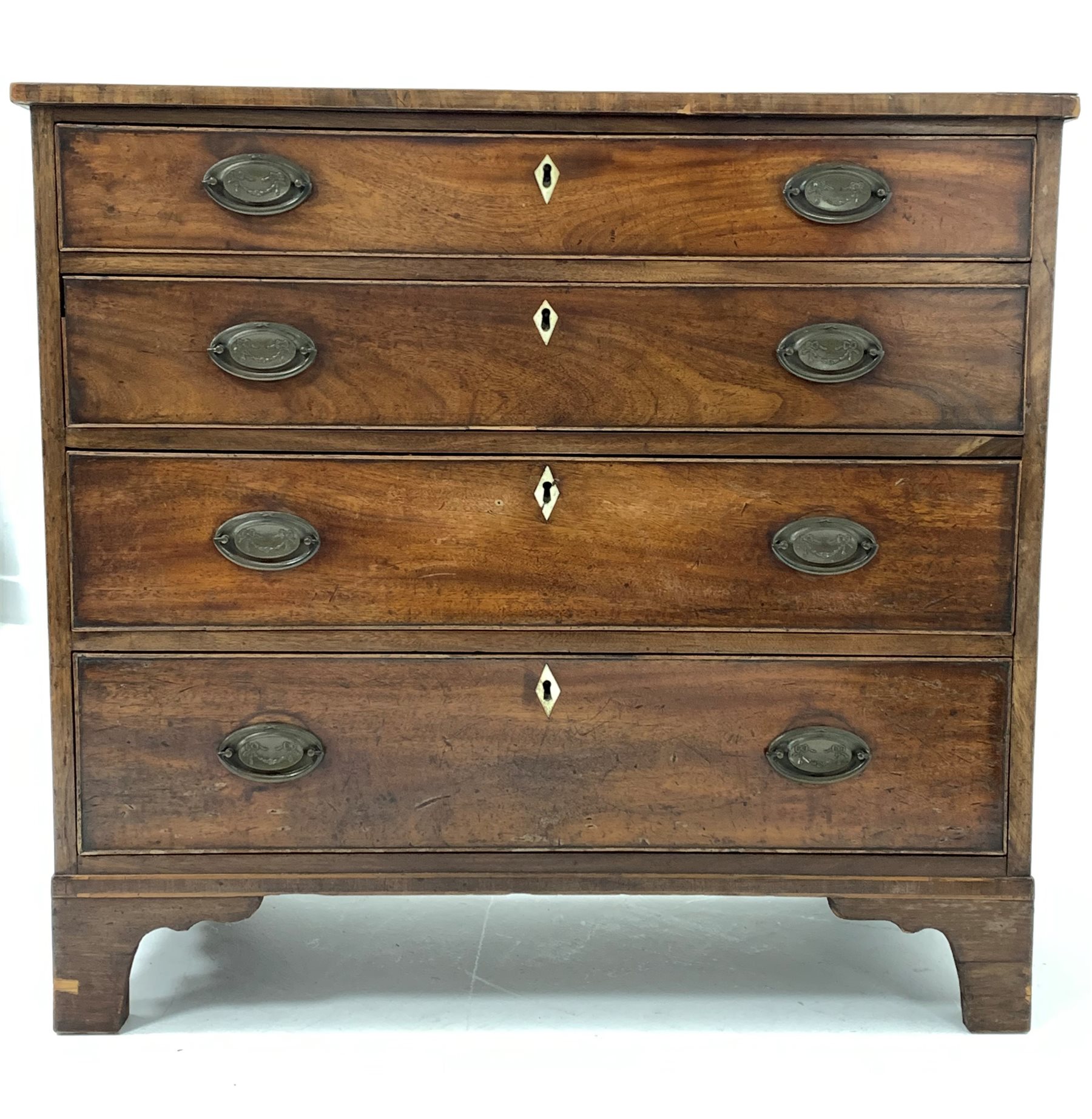 George III mahogany chest fitted with four long graduated cock beaded drawers, raised on shaped brac - Image 2 of 3