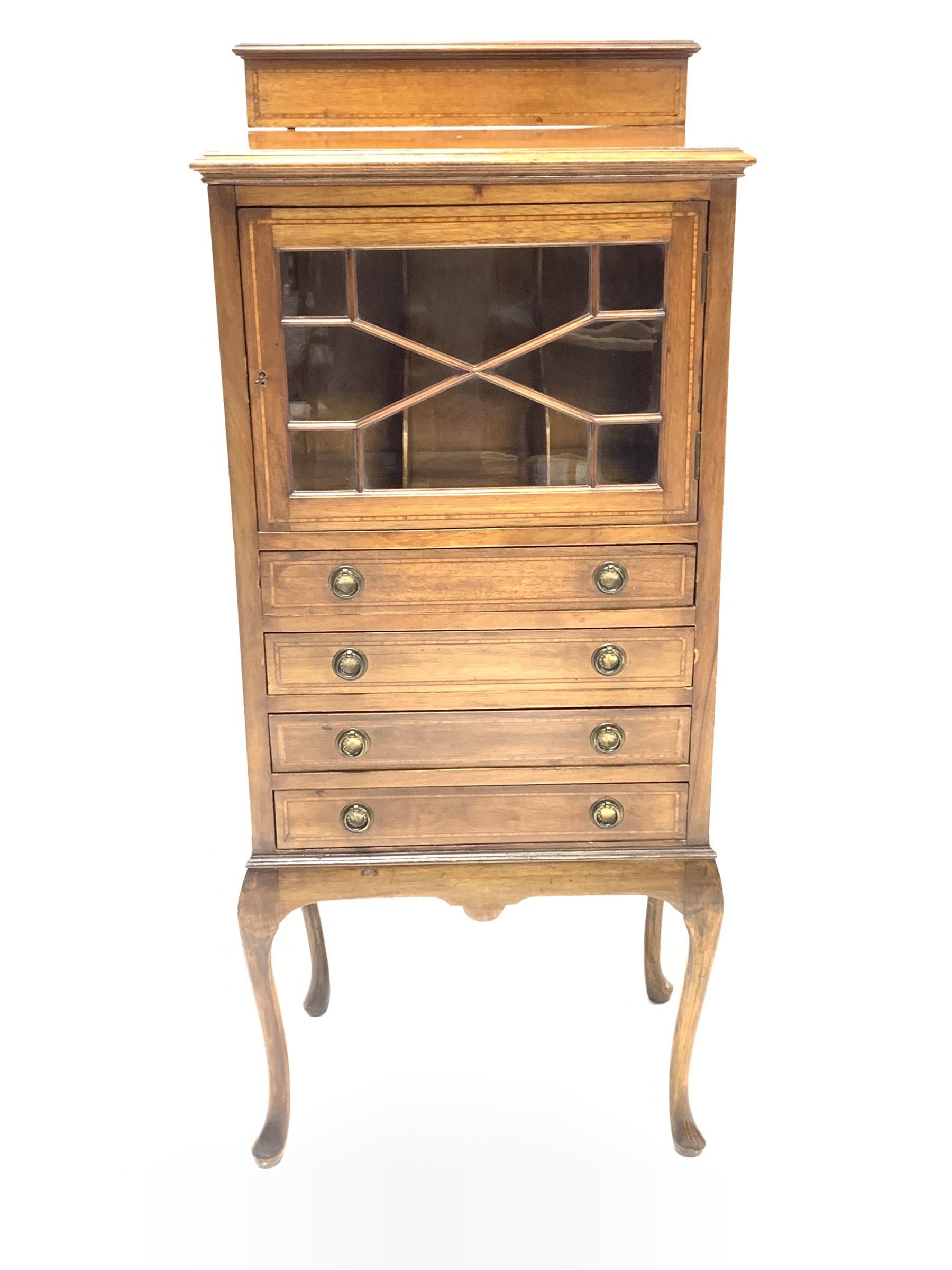 Edwardian mahogany music cabinet with inlaid satinwood banding, raised back over astragal glazed doo - Image 2 of 3