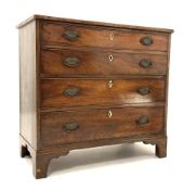 George III mahogany chest fitted with four long graduated cock beaded drawers, raised on shaped brac