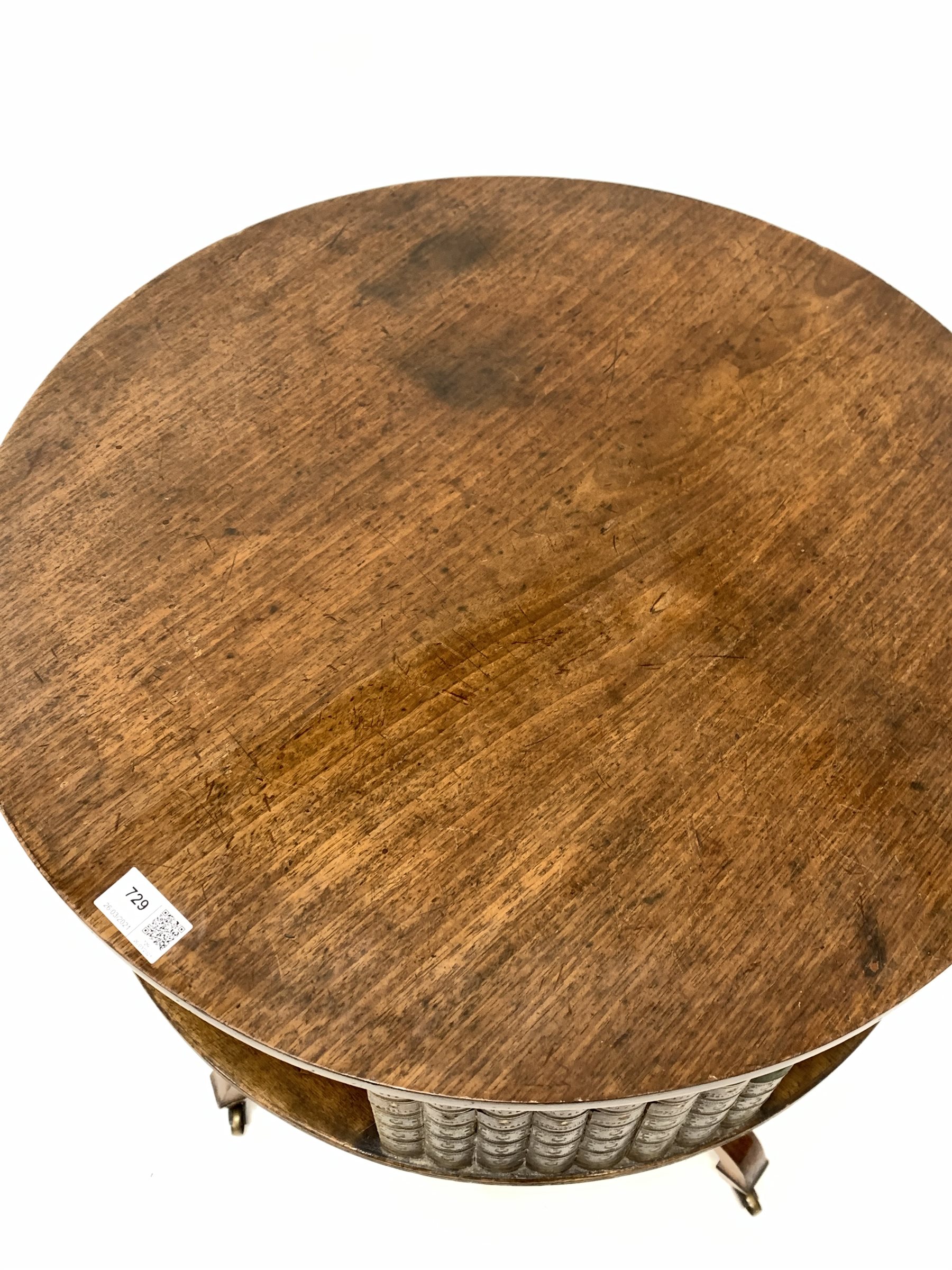 20th century Regency design mahogany drum table, the circular revolving top having faux books and re - Image 3 of 5
