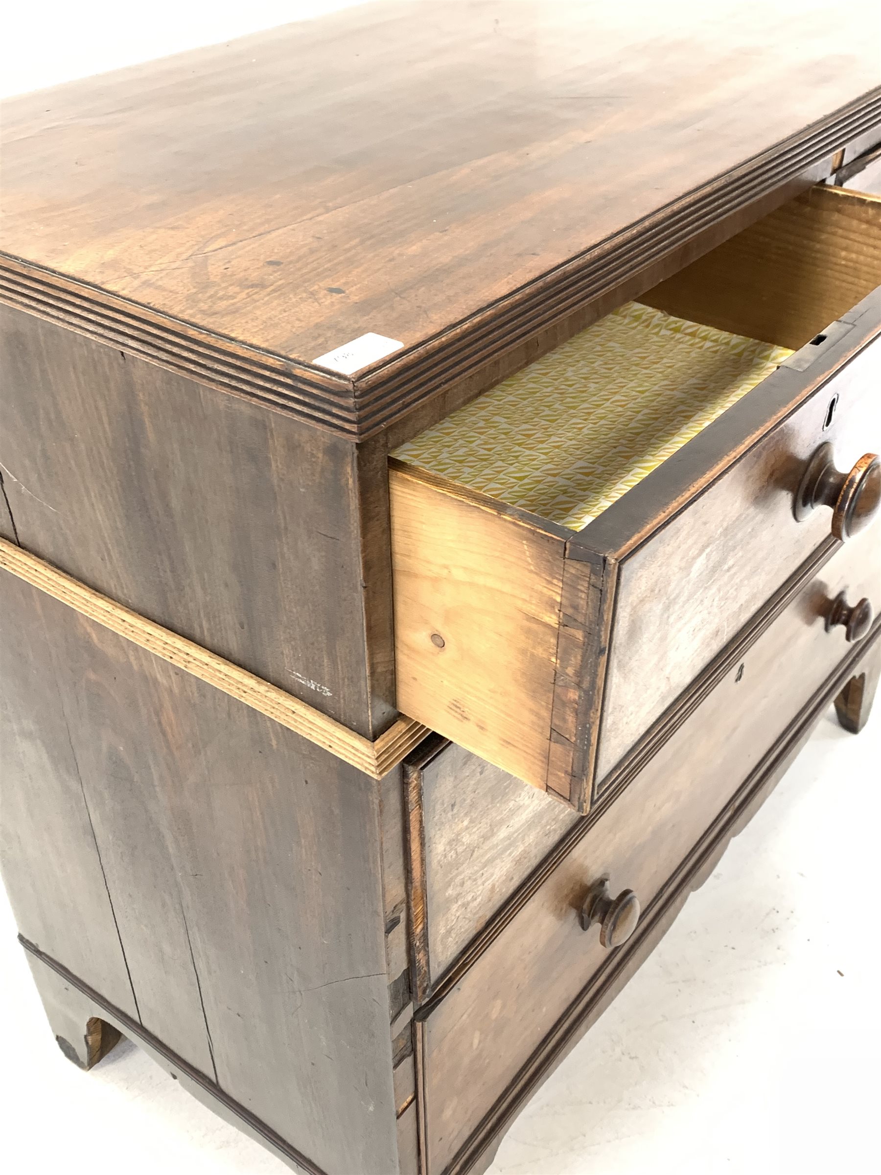 19th century mahogany chest fitted with two short and two long drawers, with reeded moulding, raised - Image 4 of 6