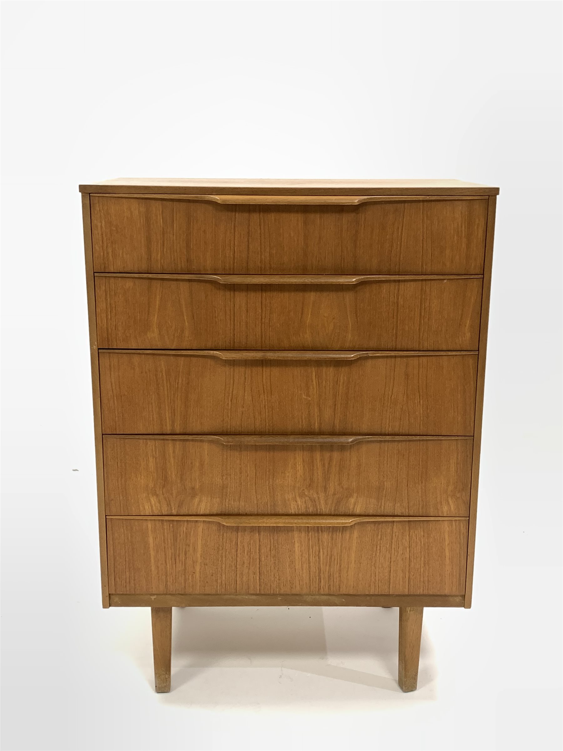 Mid 20th century teak chest fitted with fitted with five graduated drawers, raised on square tapered - Image 3 of 5