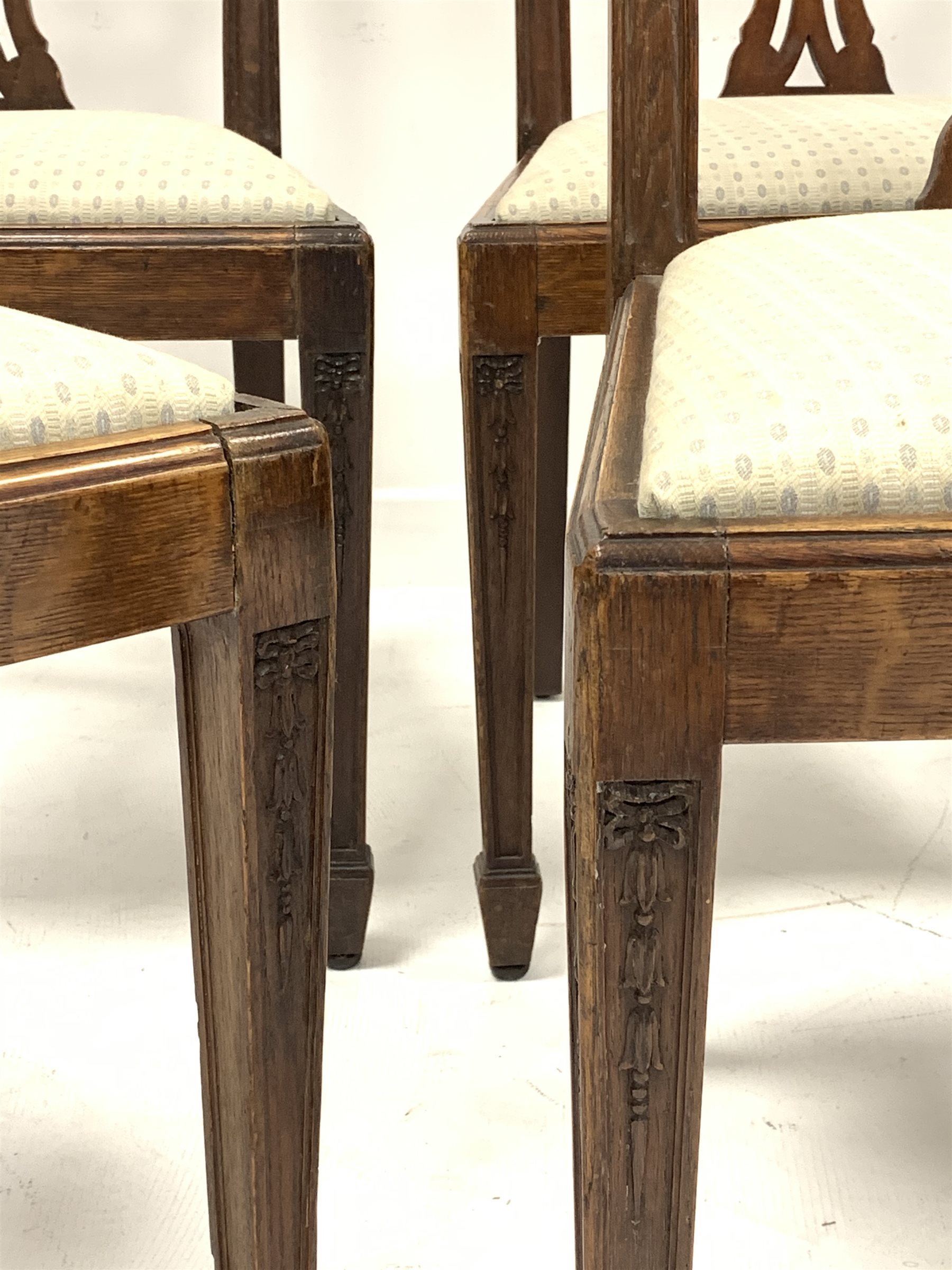 Set six early 20th century oak Chippendale style dining chairs, shaped cresting rail carved with scr - Image 2 of 2