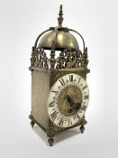 20th century brass lantern clock, 30 hour platform balance movement stamped 'Elliott'