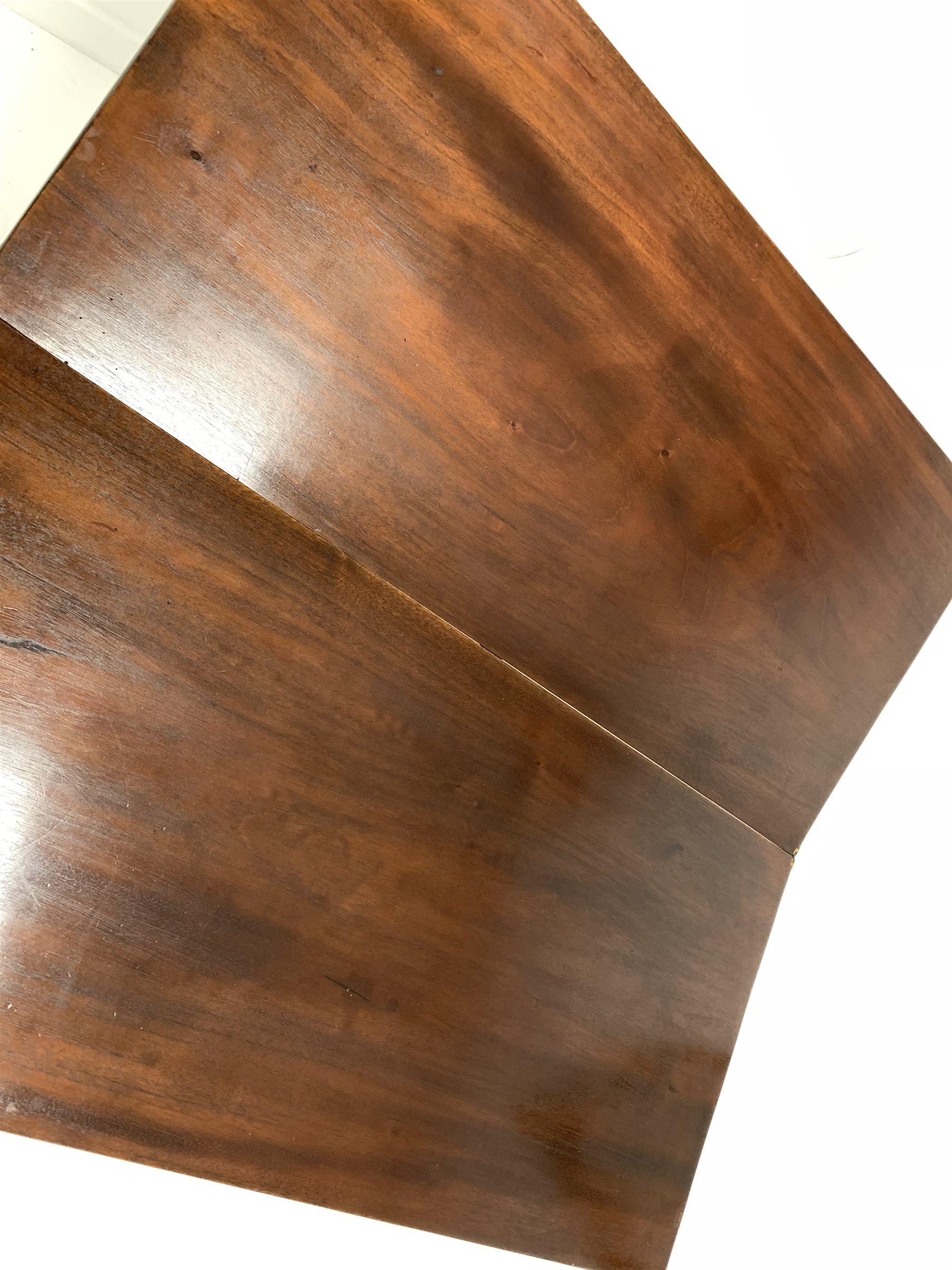 George III mahogany fold over tea table, with boxwood string inlay, raised on square tapered support - Image 3 of 4