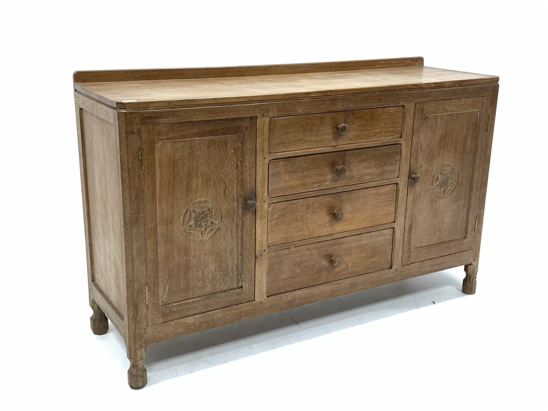 Wilf 'Squirrelman' Hutchinson of Husthwaite - Yorkshire oak sideboard, raised on over rectangular to