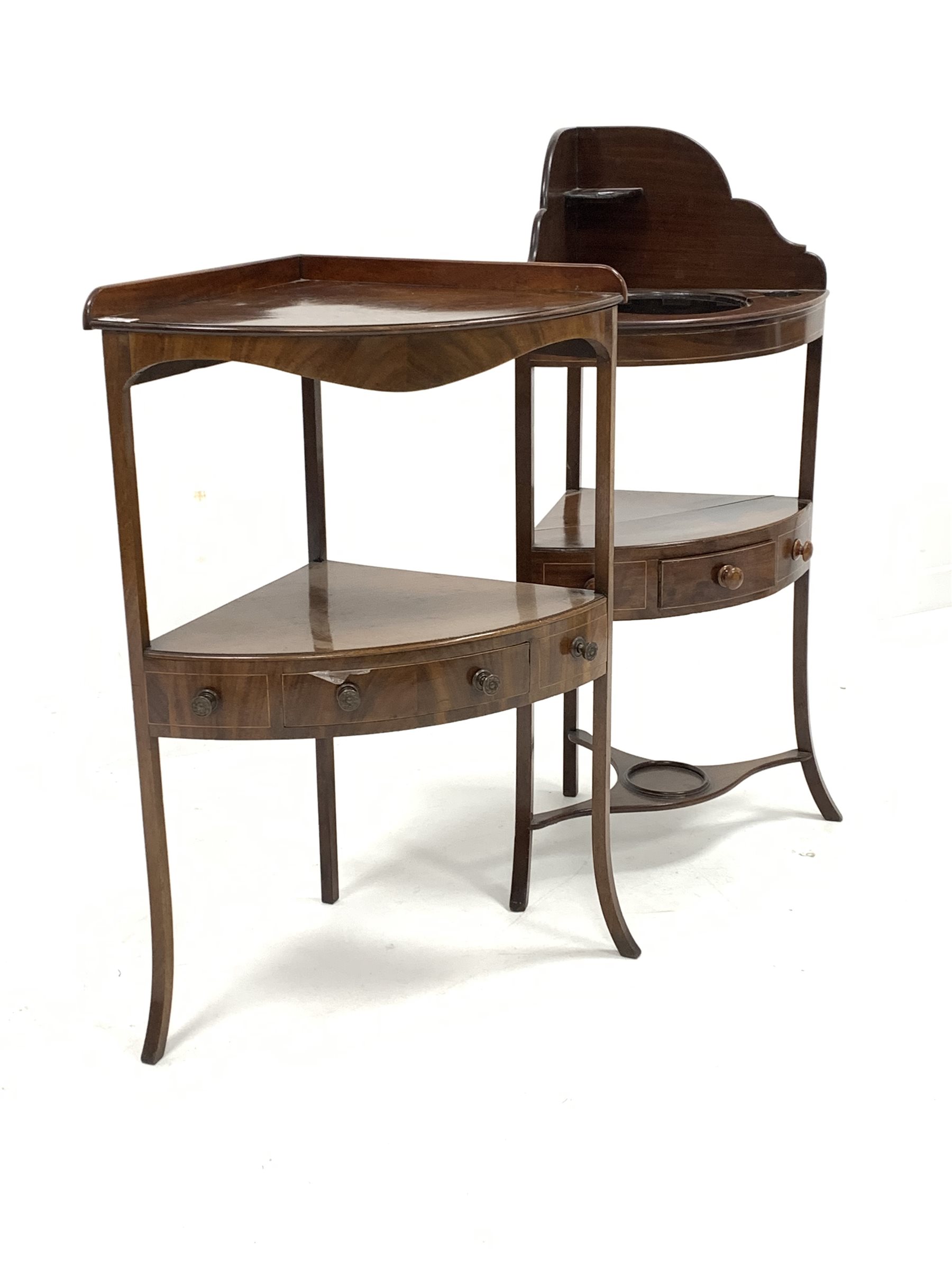 George III mahogany bow front wash stand, with shaped raised back and open shelf over washbowl reces - Image 2 of 3