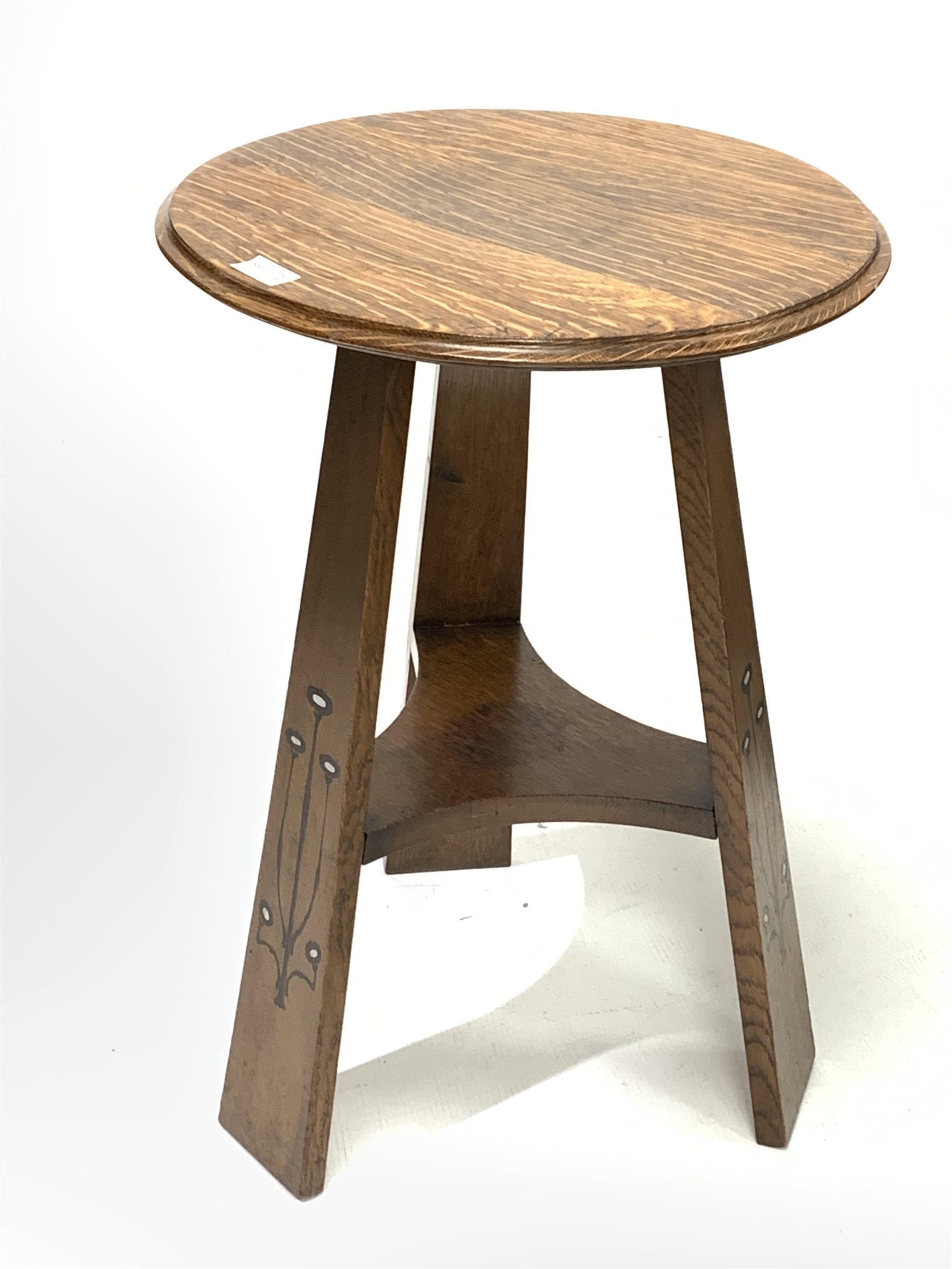 Arts & Crafts oak table by E.G. Punnett and retailed by Norman & Stacey - circular top with moulded - Image 4 of 4