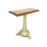 Early 20th century pub table, rectangular moulded walnut top raised on cast base of conical form and