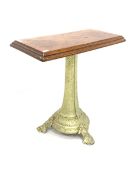 Early 20th century pub table, rectangular moulded walnut top raised on cast base of conical form and