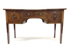 George III mahogany sideboard, rectangular top with break reverse bow front centre and drawer, two c