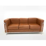 After Le Corbusier - Mid 20th century three seat sofa with chrome frame and brown leather upholstere