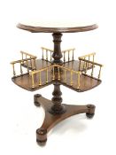 William IV walnut book table, the circular bur top over cruciform under tier with gilded gesso galle