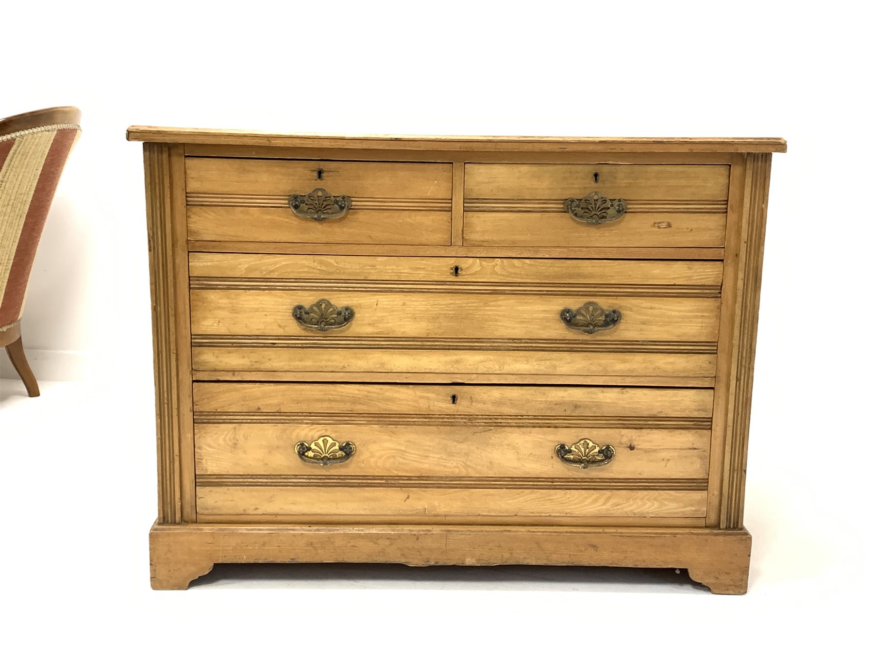 Edwardian satin walnut chest, fitted with two short and two long graduated drawers, formally a dress - Image 2 of 3