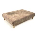 Large contemporary quilted leather upholstered foot stool, raised on square tapered beechwood suppor