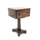 Victorian mahogany pedestal table fitted with one drawer, raised on octagonal panelled column and pl