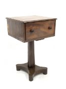 Victorian mahogany pedestal table fitted with one drawer, raised on octagonal panelled column and pl