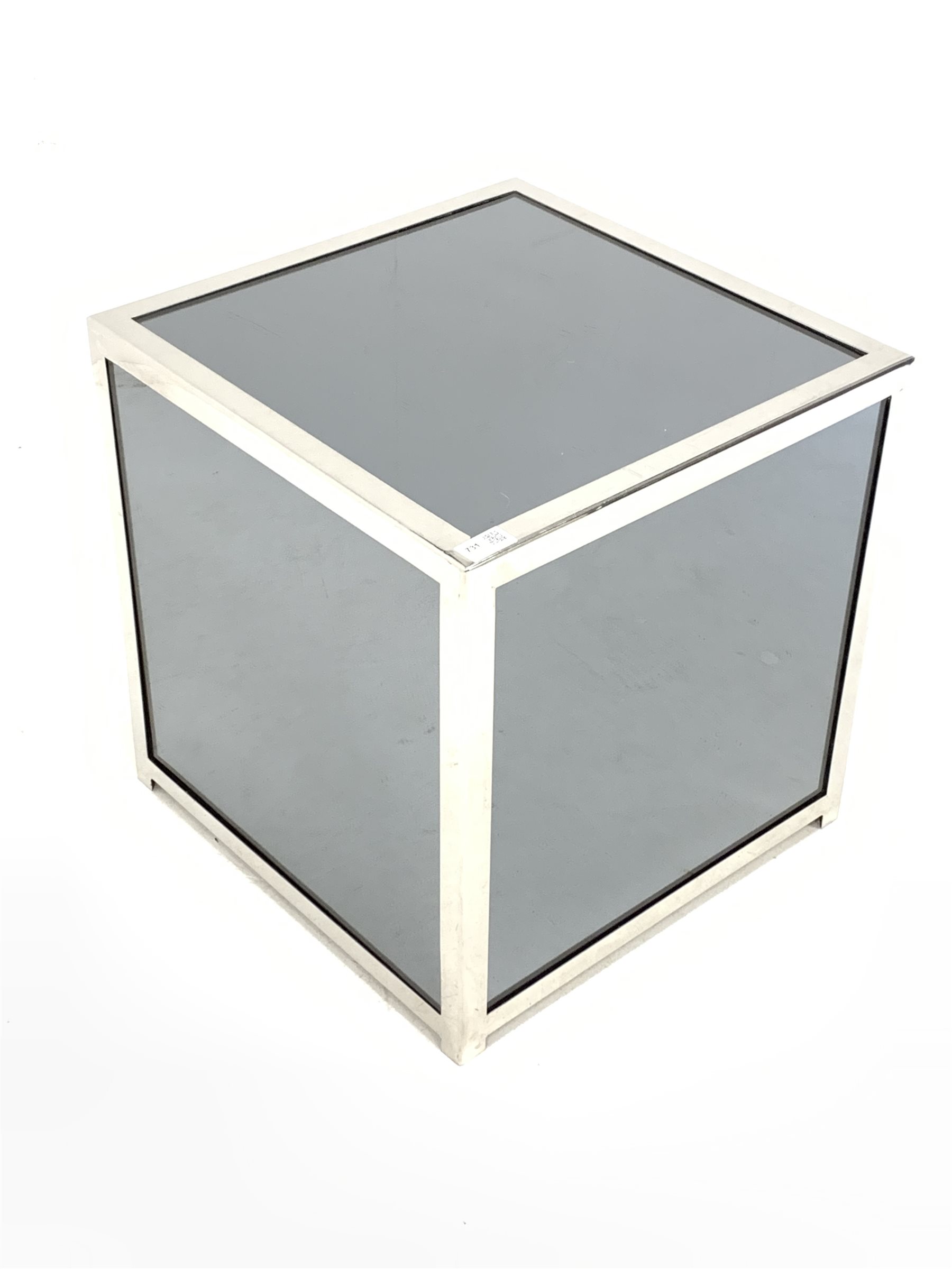 Jay Spectre for Century Furniture - Mid century tinted glass and chrome framed cube lamp table, circ - Image 2 of 3