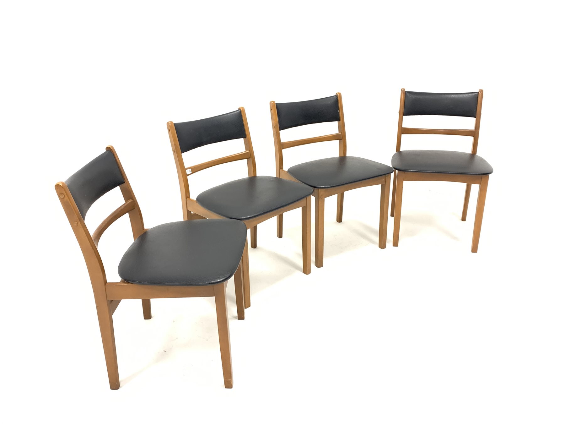 Set four mid 20th century beech dining chairs with black vinyl upholstered back and seats - Image 2 of 2