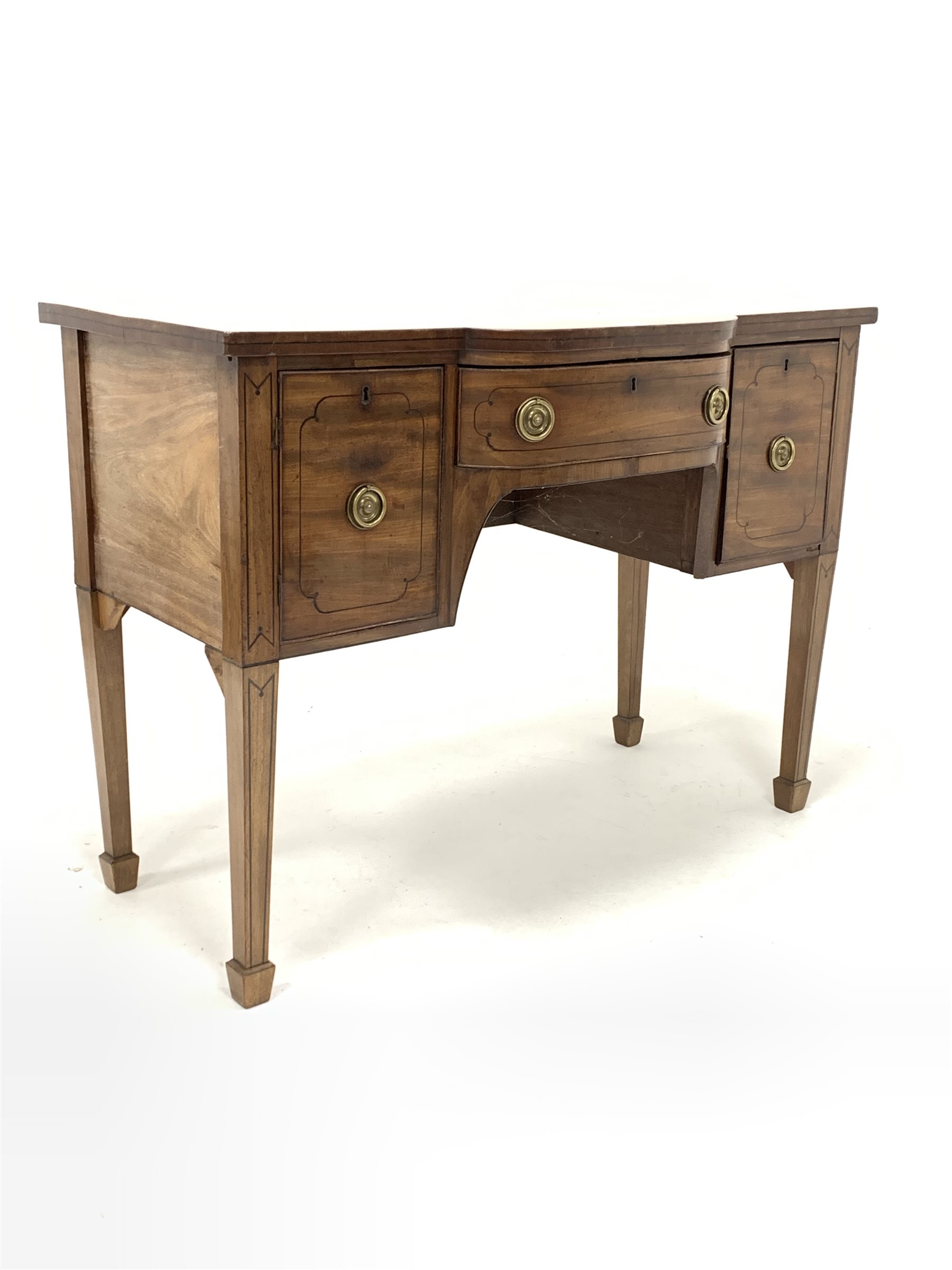 George IV mahogany break bow front sideboard, with ebonised string inlay, two drawers and a cupboard - Image 2 of 5