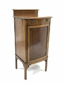 Edwardian walnut and boxwood strung bow front sheet music / side cabinet fitted with one drawer and