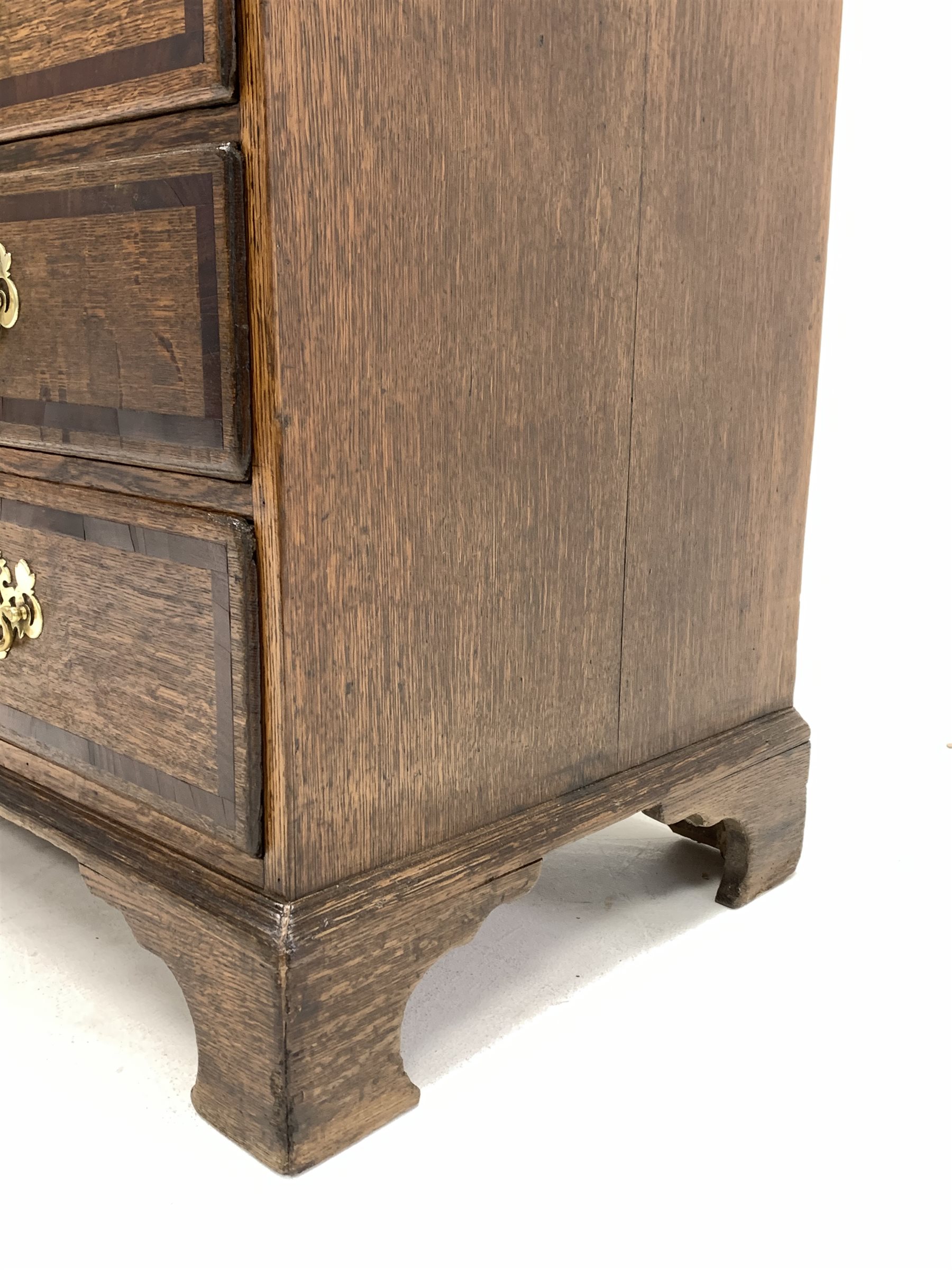 Early 19th century oak and mahogany banded bureau, fall front enclosing interior fitted with small d - Image 3 of 4