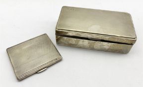 Silver rectangular cigarette box with engine turned cover engraved with initials L16.5cm Birmingham