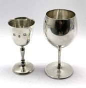 Silver chalice shape cup on a slender stem and circular foot H16cm Birmingham 1930 Maker Barker Bros