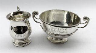 Late Victorian silver two handled trophy inscribed 'Walking Foxhound Puppy' presented by Earl Manver