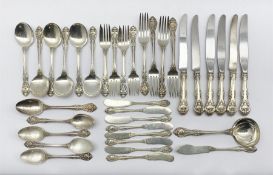 Suite of Gorham Sterling silver King Edward pattern cutlery comprising six silver handled table kniv