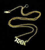 Gold 'Ann' necklace, stamped 18K, approx 3.2gm