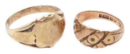 Early 20th century rose gold ring, Birmingham 1918 and one other 9ct gold signet ring, approx 6.7gm